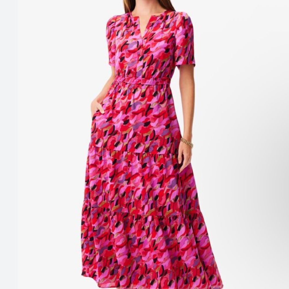 NIC+ZOE Petal Splash Short Sleeve Tiered Dress in Size Medium